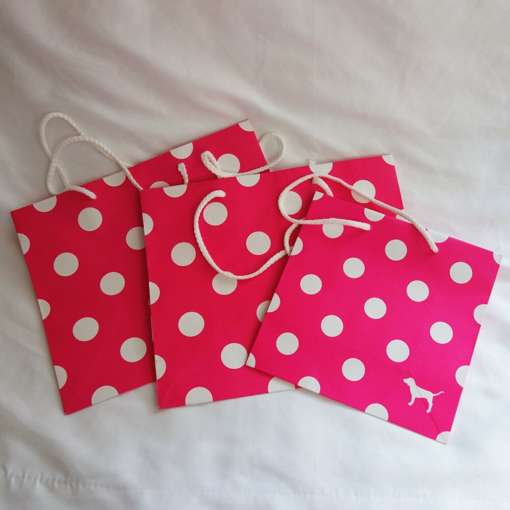 Victoria's Secret PINK Pack of 3 Polka dot Shopping Bags S/M NEW!